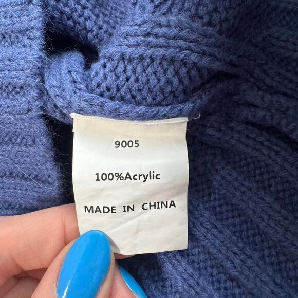 Blue Knit Button-Up Cardigan | Women's Large | V-Neck Long‎ Sleeve W/ Pockets - Picture 5 of 6